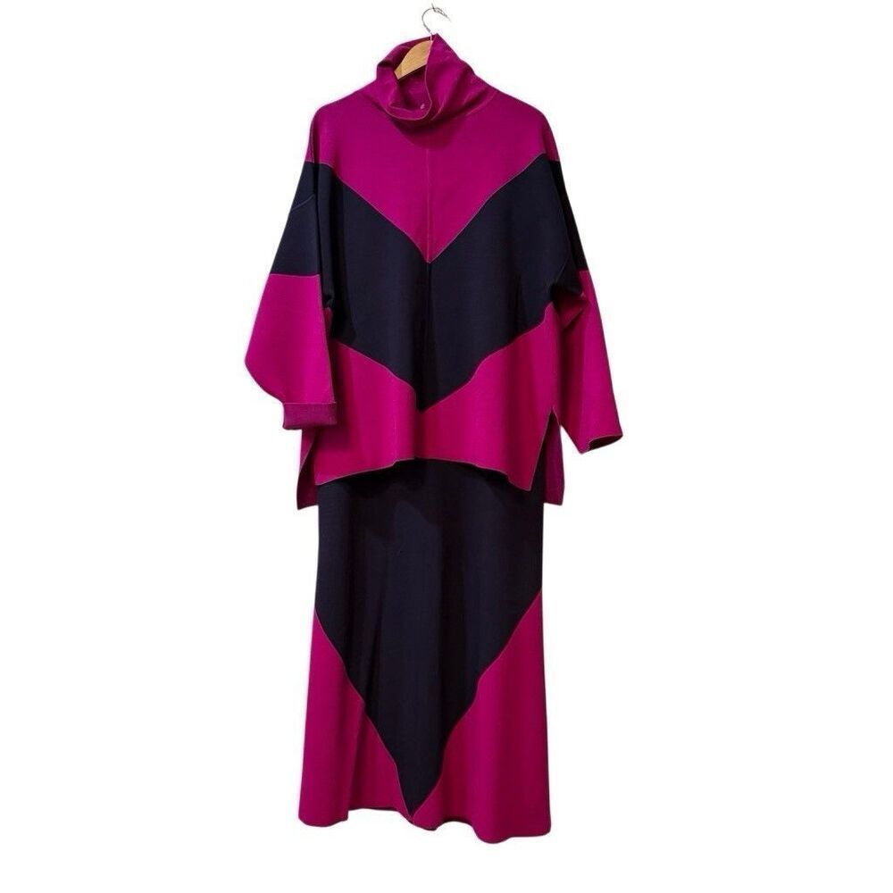 Multi Geometric Knit Maxi Skirt Oversized Sweater Set Size Large Boho Lagenlook